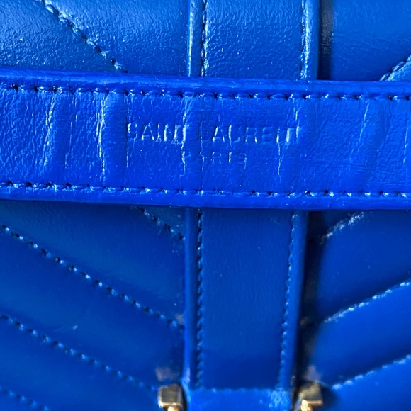 YSL Saint Laurent Chevron Monogram Matelassé Envelope Medium Bag Purse - Blue - Picture 7 of 13